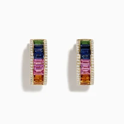 Effy Jewelry Watercolor 14k Gold Multi Sapphire and Diamond Huggie Earrings | Earrings