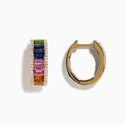 Effy Jewelry Watercolor 14k Gold Multi Sapphire and Diamond Huggie Earrings | Earrings