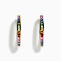 Effy Jewelry Watercolor 14k Gold Princess Cut Multi Sapphire Hoop Earrings | Earrings
