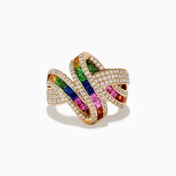 Effy Jewelry Watercolor 14k Yellow Gold Multi Sapphire and Diamond Ribbon Ring | Rings