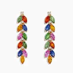 BH Multi Watercolor 14K Yellow Gold Multi Sapphire and Diamond Drop Earrings | Earrings