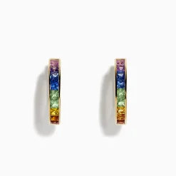 Effy Jewelry Watercolor 14k Yellow Gold Princess Cut Multi Sapphire Hoop Earrings | Earrings