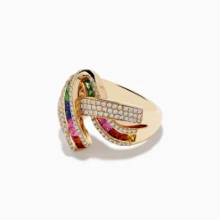 Effy Jewelry Watercolor 14k Yellow Gold Multi Sapphire and Diamond Ribbon Ring | Rings