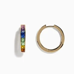 Effy Jewelry Watercolor 14k Yellow Gold Princess Cut Multi Sapphire Hoop Earrings | Earrings