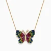 Effy Jewelry Watercolors 14 Karat Yellow Gold Multi Sapphire Butterfly Necklace | Necklaces & Pendants