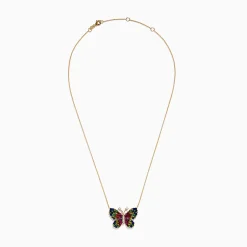 Effy Jewelry Watercolors 14 Karat Yellow Gold Multi Sapphire Butterfly Necklace | Necklaces & Pendants