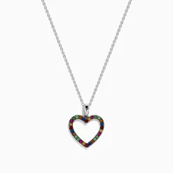Effy Jewelry Watercolors 925 Sterling Silver Multi Sapphire and Tsavorite Heart Pendant | Necklaces & Pendants