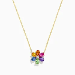 BH Multi Watercolors 14K Gold Multi Sapphire and Diamond Flower Necklace | Necklaces & Pendants