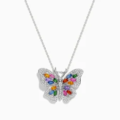 Effy Jewelry Watercolors 14K Gold Multi Sapphire u0026 Diamond Butterfly Pendant | Necklaces & Pendants