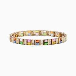BH Multi Watercolors 14K Gold Multi Sapphire and Diamond Bracelet, 16.10 TCW | Bracelets