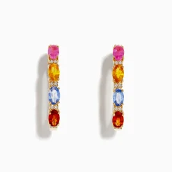 Effy Jewelry Watercolors 14K Gold Multi Sapphire and Diamond Earrings, 2.58 TCW | Earrings
