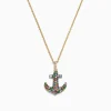 Effy Jewelry Watercolors 14K Gold Multi Sapphire Diamond Anchor Pendant, 0.76 TCW | Necklaces & Pendants