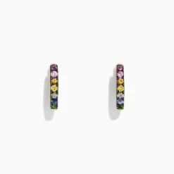 BH Multi Watercolors 14K Gold Multi Sapphire Mini Hoop Earrings, 0.66 TCW | Earrings