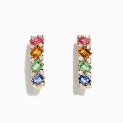 BH Multi Watercolors 14K Gold Multi Sapphire and Diamond Earrings, 2.48 TCW | Earrings