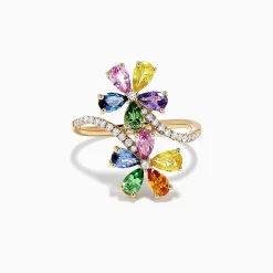 Effy Jewelry Watercolors 14K Gold Multi Sapphire and Diamond Floral Ring, 3.03 TCW | Rings