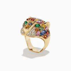BH Multi Watercolors 14K Gold Multi Sapphire, Diamond u0026 Emerald Panther Ring | Rings