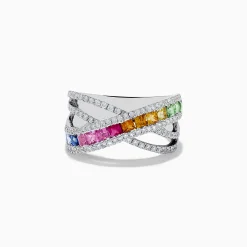 Effy Jewelry Watercolors 14K Gold Multi Sapphire u0026 Diamond Crossover Ring | Rings