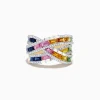 Effy Jewelry Watercolors 14K Gold Multi Sapphire and Diamond Crossover Ring | Rings