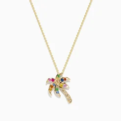 BH Multi Watercolors 14K Gold Multi Sapphire and Diamond Palm Tree Pendant | Necklaces & Pendants