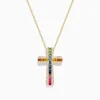 BH Multi Watercolors 14K Gold Multi Sapphire and Diamond Cross Pendant | Necklaces & Pendants