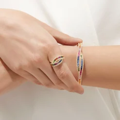 Effy Jewelry Watercolors 14K Gold Multi Sapphire and Diamond Bangle, 4.17 TCW | Bracelets