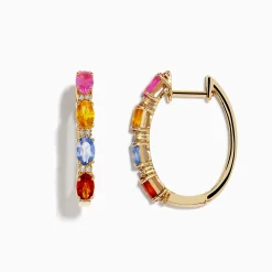 Effy Jewelry Watercolors 14K Gold Multi Sapphire and Diamond Earrings, 2.58 TCW | Earrings