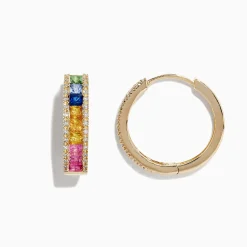 BH Multi Watercolors 14K Gold Multi Sapphire u0026 Diamond 3/4" Hoop Earrings, 2.63 TCW | Earrings
