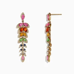 BH Multi Watercolors 14K Gold Multi Sapphire and Diamond Earrings, 3.65 TCW | Earrings
