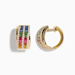 Effy Jewelry Watercolors 14K Gold Multi Sapphire and Diamond Hoop Earrings | Earrings