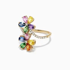 Effy Jewelry Watercolors 14K Gold Multi Sapphire and Diamond Floral Ring, 3.03 TCW | Rings