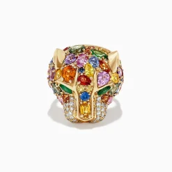 BH Multi Watercolors 14K Gold Multi Sapphire, Diamond u0026 Emerald Panther Ring | Rings