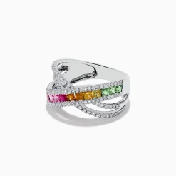 Effy Jewelry Watercolors 14K Gold Multi Sapphire u0026 Diamond Crossover Ring | Rings