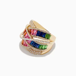 Effy Jewelry Watercolors 14K Gold Multi Sapphire u0026 Diamond Crossover Ring | Rings
