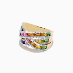 Effy Jewelry Watercolors 14K Gold Multi Sapphire and Diamond Crossover Ring | Rings
