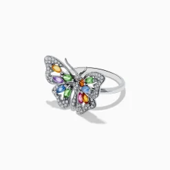 Effy Jewelry Watercolors 14K Gold Multi Sapphire and Diamond Butterfly Ring | Rings
