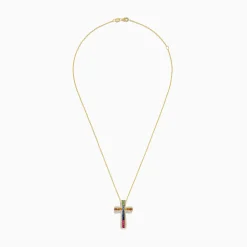 BH Multi Watercolors 14K Gold Multi Sapphire and Diamond Cross Pendant | Necklaces & Pendants
