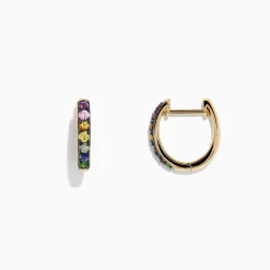 BH Multi Watercolors 14K Gold Multi Sapphire Mini Hoop Earrings, 0.66 TCW | Earrings