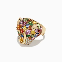 BH Multi Watercolors 14K Gold Multi Sapphire, Diamond u0026 Emerald Panther Ring | Rings