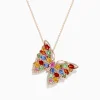 Bh Multi Watercolors 14K Rose Gold Multi Sapphire and Diamond Butterfly Pendant | Necklaces & Pendants