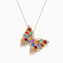 Bh Multi Watercolors 14K Rose Gold Multi Sapphire and Diamond Butterfly Pendant | Necklaces & Pendants