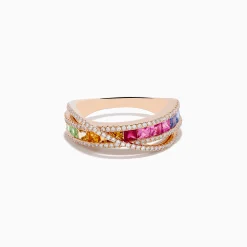 Effy Jewelry Watercolors 14K Rose Gold Multi Color Sapphire and Diamond Band Ring | Rings