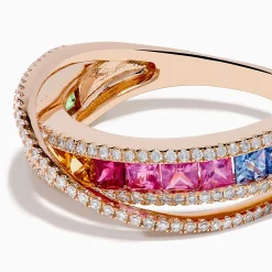 Effy Jewelry Watercolors 14K Rose Gold Multi Color Sapphire and Diamond Band Ring | Rings