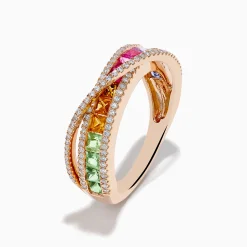 Effy Jewelry Watercolors 14K Rose Gold Multi Color Sapphire and Diamond Band Ring | Rings