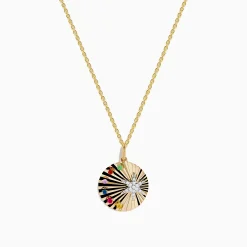 Effy Jewelry Watercolors 14K Two Tone Gold Multi Sapphire and Diamond Star Burst Pendant | Necklaces & Pendants