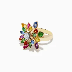 Effy Jewelry Watercolors 14K Two-Tone Multi Sapphire Moving Petals Flower Ring | Rings