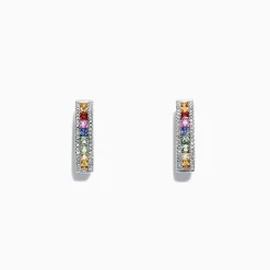Effy Jewelry Watercolors 14K White Gold Multi Sapphire u0026 Diamond Hoop Earrings | Earrings
