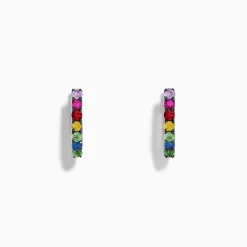 Effy Jewelry Watercolors 14K White Gold Multi Sapphire Huggie Hoop Earrings | Earrings