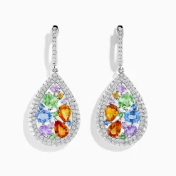 Effy Jewelry Watercolors 14K White Gold Multi Sapphire and Diamond Earrings | Earrings