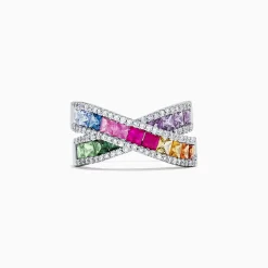 Effy Jewelry Watercolors 14K White Gold Multi Sapphire and Diamond Ring, 2.63 TCW | Rings
