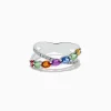Effy Jewelry Watercolors 14K White Gold Multi Sapphire and Diamond Crossover Ring | Rings